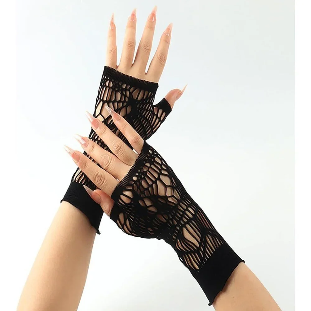 Women's Fishing Halloween Black 12 Net Gloves Fingerless Gothic Accessories